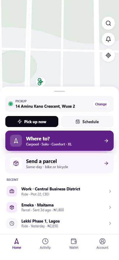 Zoomoff rider home screen